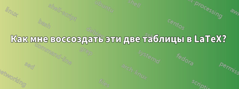 Как мне воссоздать эти две таблицы в LaTeX?