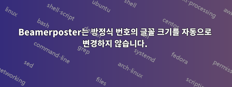 Beamerposter는 방정식 번호의 글꼴 크기를 자동으로 변경하지 않습니다.