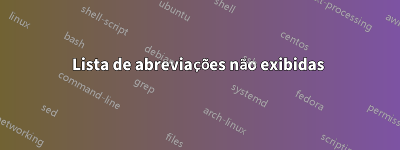 Lista de abreviações não exibidas