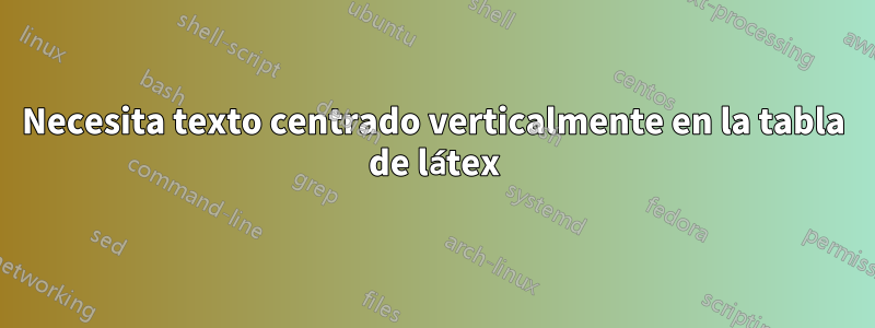 Necesita texto centrado verticalmente en la tabla de látex