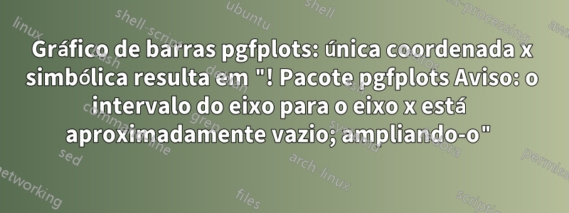 Gráfico de barras pgfplots: única coordenada x simbólica resulta em "! Pacote pgfplots Aviso: o intervalo do eixo para o eixo x está aproximadamente vazio; ampliando-o"