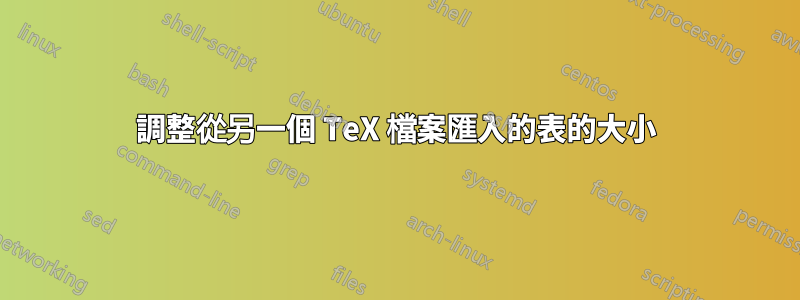 調整從另一個 TeX 檔案匯入的表的大小