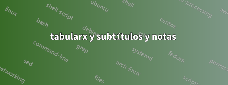 tabularx y subtítulos y notas