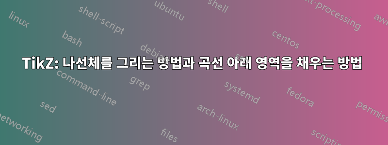 TikZ: 나선체를 그리는 방법과 곡선 아래 영역을 채우는 방법