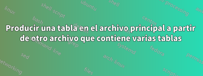 Producir una tabla en el archivo principal a partir de otro archivo que contiene varias tablas