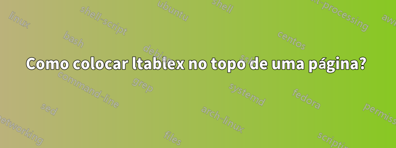 Como colocar ltablex no topo de uma página?