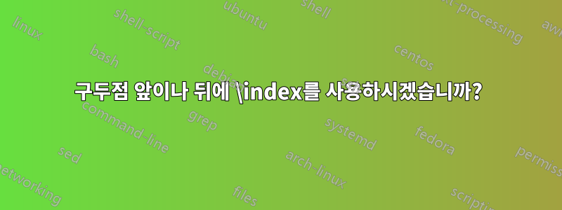 구두점 앞이나 뒤에 \index를 사용하시겠습니까?