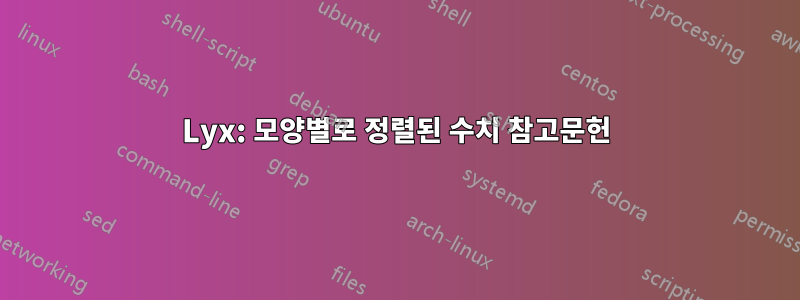 Lyx: 모양별로 정렬된 수치 참고문헌