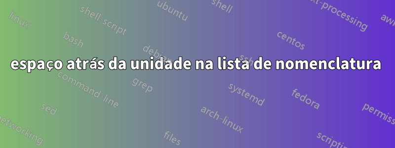 espaço atrás da unidade na lista de nomenclatura