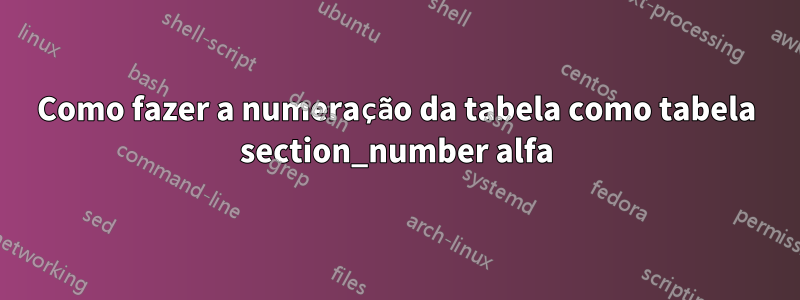 Como fazer a numeração da tabela como tabela section_number alfa