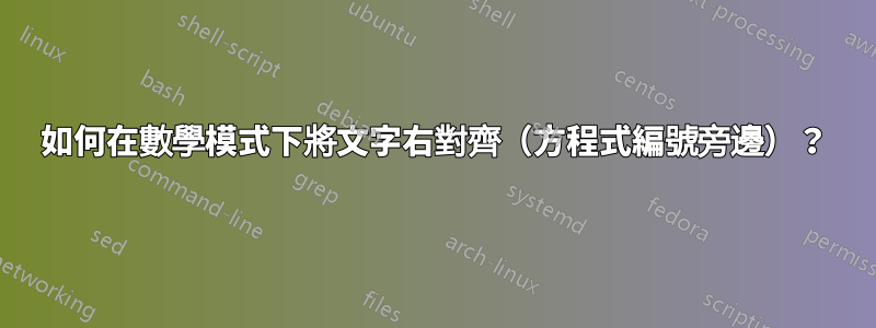 如何在數學模式下將文字右對齊（方程式編號旁邊）？