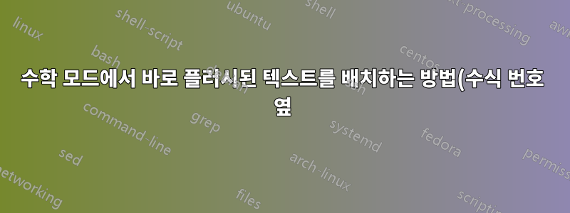 수학 모드에서 바로 플러시된 텍스트를 배치하는 방법(수식 번호 옆)?