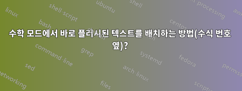 수학 모드에서 바로 플러시된 텍스트를 배치하는 방법(수식 번호 옆)?