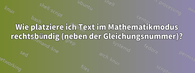 Wie platziere ich Text im Mathematikmodus rechtsbündig (neben der Gleichungsnummer)?