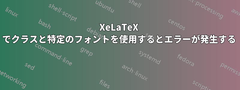 XeLaTeX でクラスと特定のフォントを使用するとエラーが発生する 