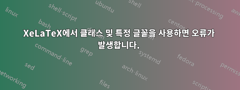 XeLaTeX에서 클래스 및 특정 글꼴을 사용하면 오류가 발생합니다.