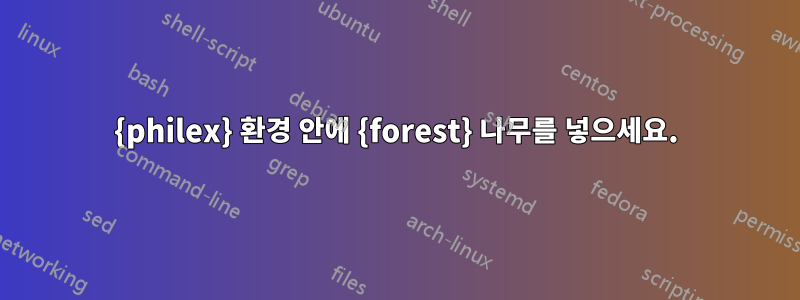 {philex} 환경 안에 {forest} 나무를 넣으세요.