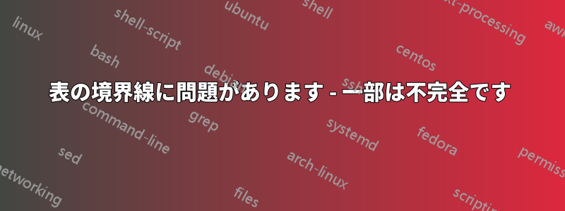 表の境界線に問題があります - 一部は不完全です