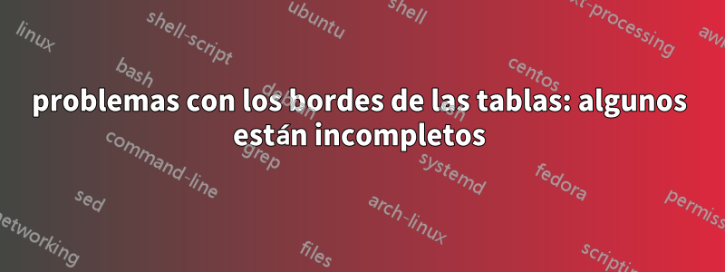 problemas con los bordes de las tablas: algunos están incompletos