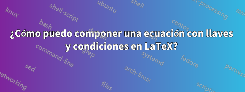 ¿Cómo puedo componer una ecuación con llaves y condiciones en LaTeX?