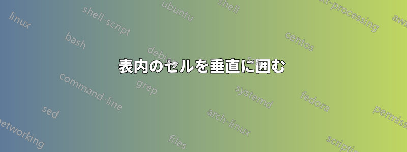 表内のセルを垂直に囲む