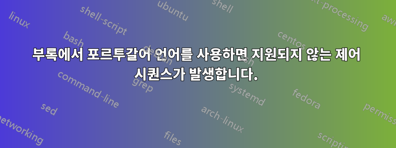 부록에서 포르투갈어 언어를 사용하면 지원되지 않는 제어 시퀀스가 ​​발생합니다.