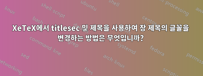 XeTeX에서 titlesec 및 제목을 사용하여 장 제목의 글꼴을 변경하는 방법은 무엇입니까?
