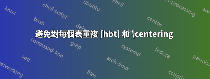 避免對每個表重複 [hbt] 和 \centering