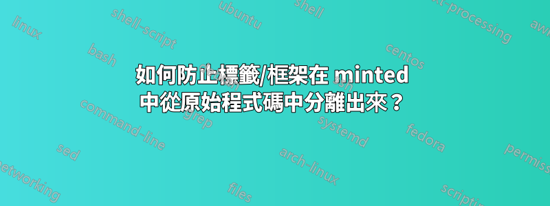 如何防止標籤/框架在 minted 中從原始程式碼中分離出來？