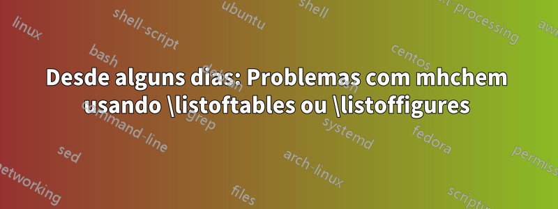 Desde alguns dias: Problemas com mhchem usando \listoftables ou \listoffigures