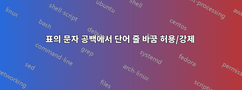 표의 문자 공백에서 단어 줄 바꿈 허용/강제