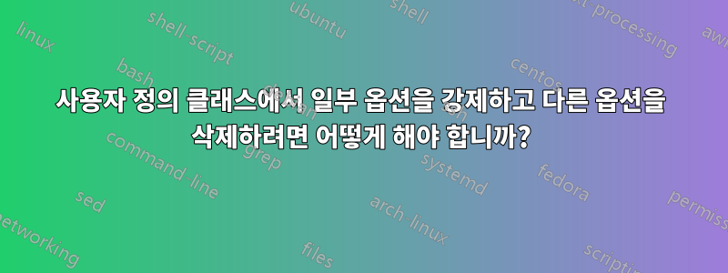 사용자 정의 클래스에서 일부 옵션을 강제하고 다른 옵션을 삭제하려면 어떻게 해야 합니까?