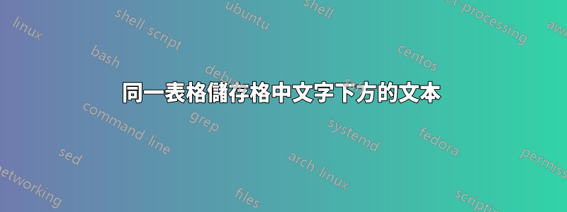 同一表格儲存格中文字下方的文本