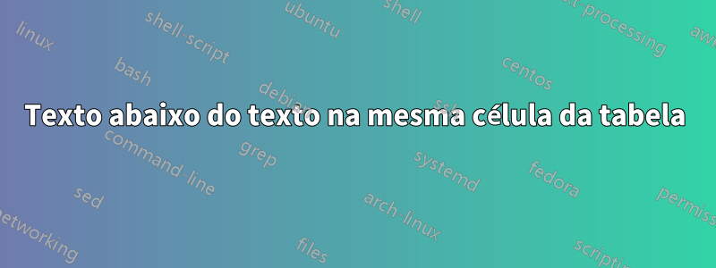 Texto abaixo do texto na mesma célula da tabela