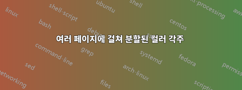 여러 페이지에 걸쳐 분할된 컬러 각주