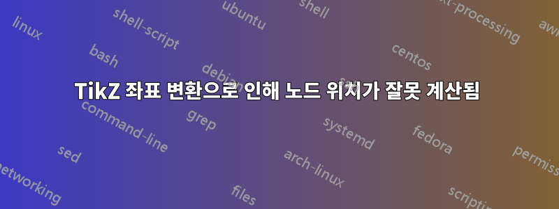 TikZ 좌표 변환으로 인해 노드 위치가 잘못 계산됨