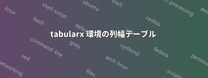tabularx 環境の列幅テーブル