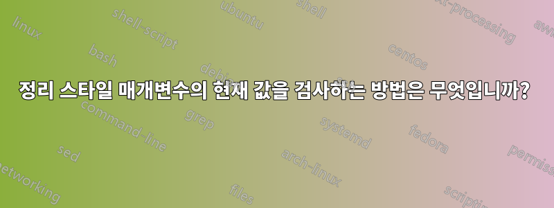 정리 스타일 매개변수의 현재 값을 검사하는 방법은 무엇입니까?
