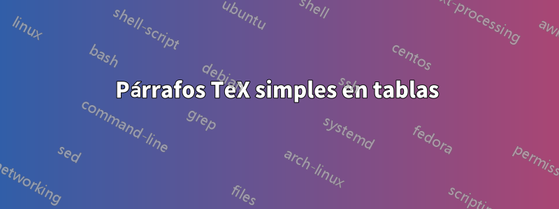 Párrafos TeX simples en tablas