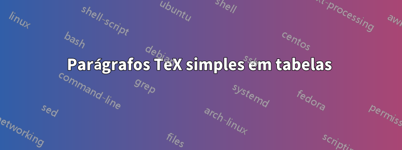 Parágrafos TeX simples em tabelas