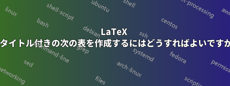 LaTeX でタイトル付きの次の表を作成するにはどうすればよいですか?