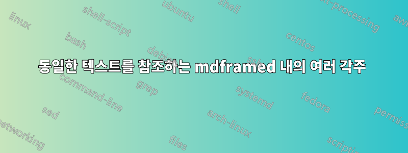 동일한 텍스트를 참조하는 mdframed 내의 여러 각주