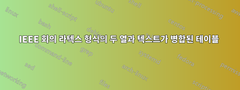 IEEE 회의 라텍스 형식의 두 열과 텍스트가 병합된 테이블