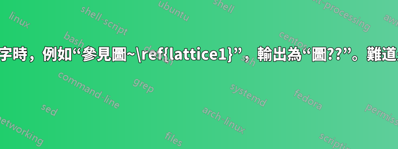 當我嘗試引用數字時，例如“參見圖~\ref{lattice1}”，輸出為“圖??”。難道是我標註錯了？ 