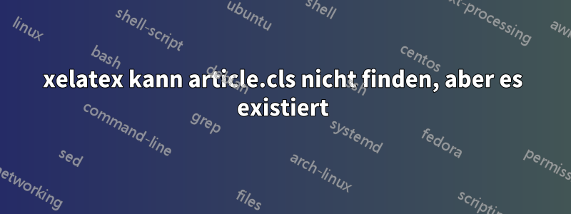 xelatex kann article.cls nicht finden, aber es existiert