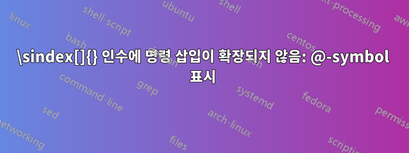 \sindex[]{} 인수에 명령 삽입이 확장되지 않음: @-symbol 표시
