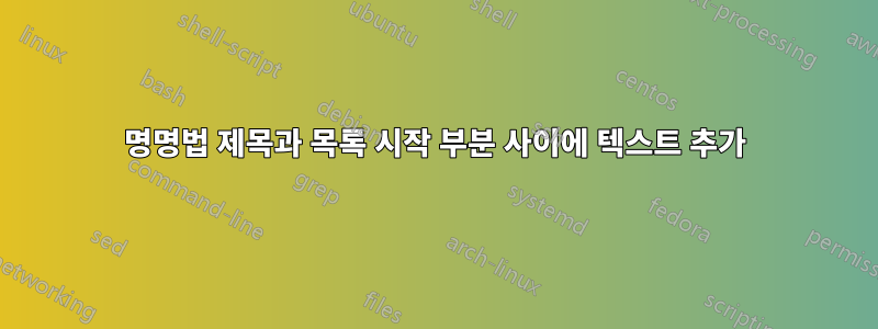 명명법 제목과 목록 시작 부분 사이에 텍스트 추가