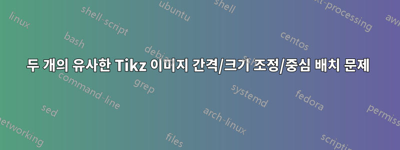 두 개의 유사한 Tikz 이미지 간격/크기 조정/중심 배치 문제
