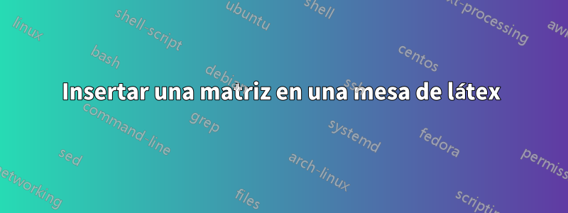Insertar una matriz en una mesa de látex