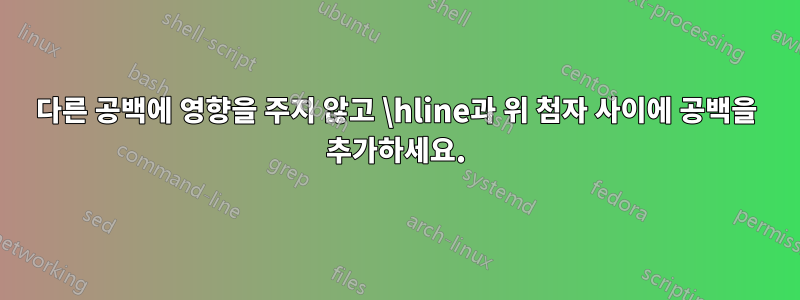 다른 공백에 영향을 주지 않고 \hline과 위 첨자 사이에 공백을 추가하세요.